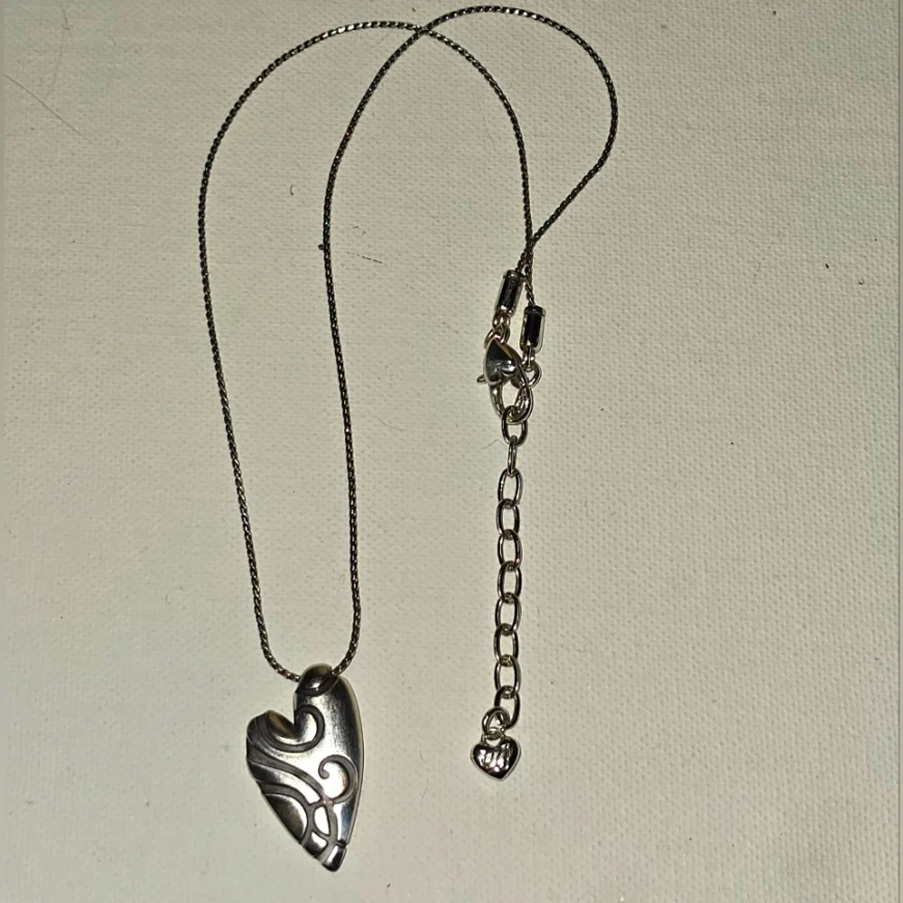 Brighton Heart Pendant Necklace Silver Tone Swirl Design Chain Jewelry
